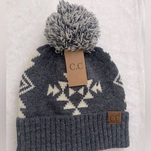 C.C Exclusive Soft Warm Chevron Multi Color Angora Knit Beanie Hat with Pom
